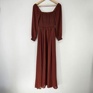 Baltic Born Maxi Dress Small Rust Square Neck Long Sleeve Slit Wedding Gown